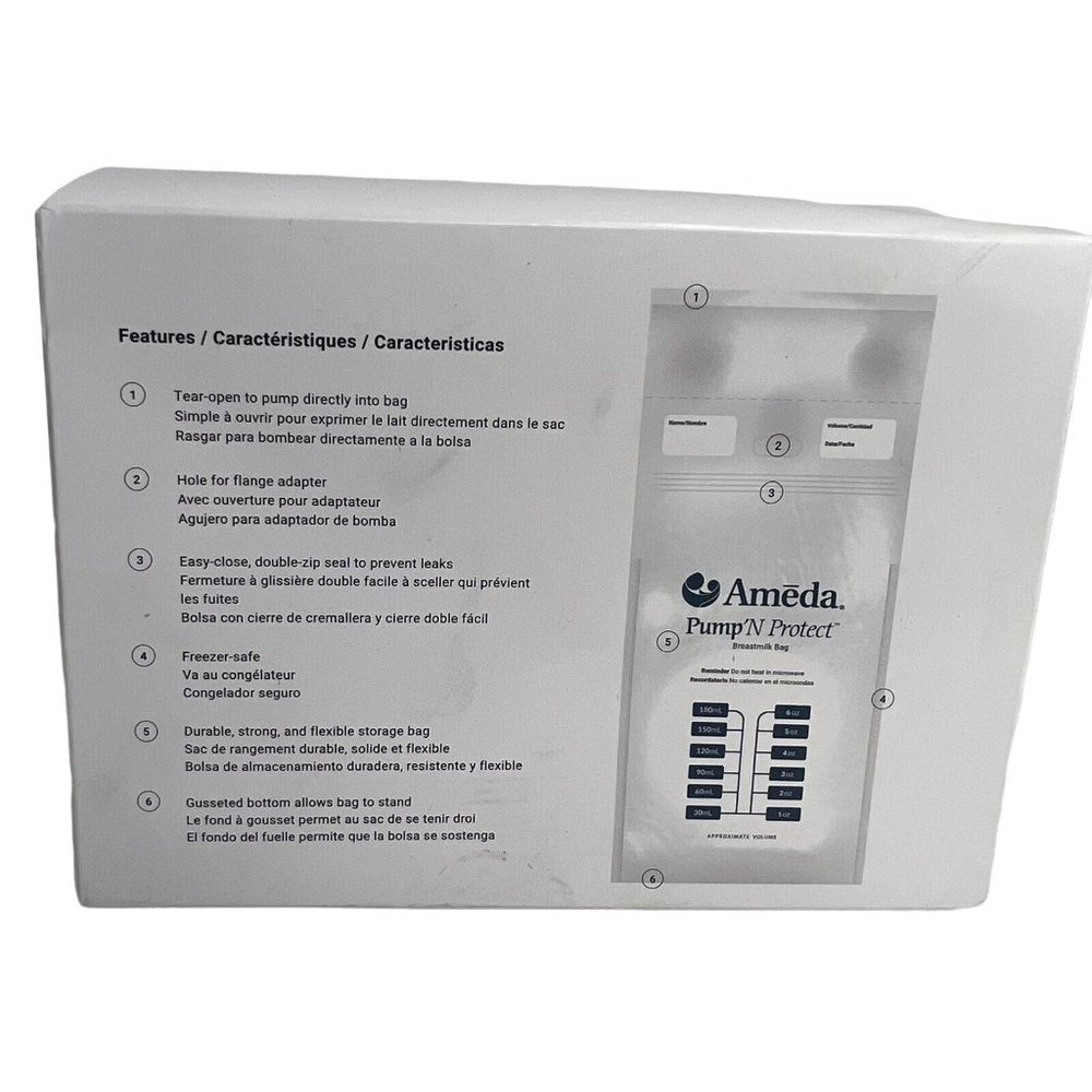 Ameda Pump N Protect Breast Milk Storage Bags And Adapters 6oz Or 180ml 150 Bags - Picture 2 of 12